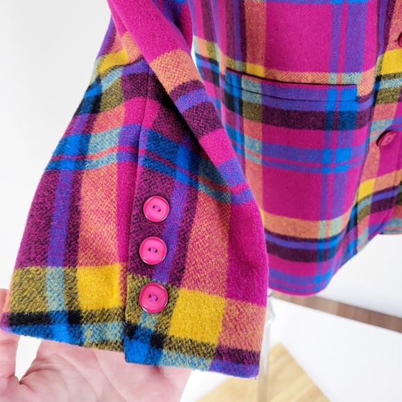 Vintage plaid blazer colourful multi-coloured bright structured shoulder pads - Picture 2 of 14